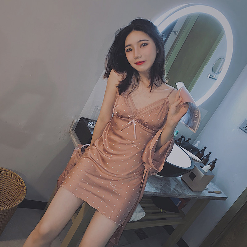 宅鹿鹿冰丝夏薄款带胸垫外穿睡裙 宅鹿鹿睡袍/浴袍