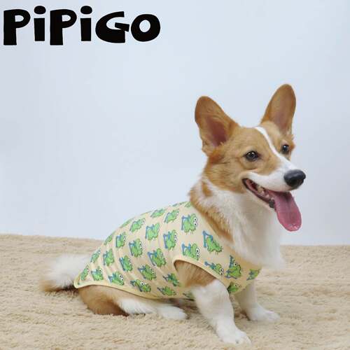 pipigo狗狗衣服背心黄色鳄鱼印花夏季薄款有弹力柯基腊肠柴犬可爱 - 图0