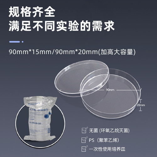 biosharp BS-90-D 90×15mm一次性塑料培养皿微生物培养皿PS材质细菌培养皿实验器材平皿平板10个/包 - 图1