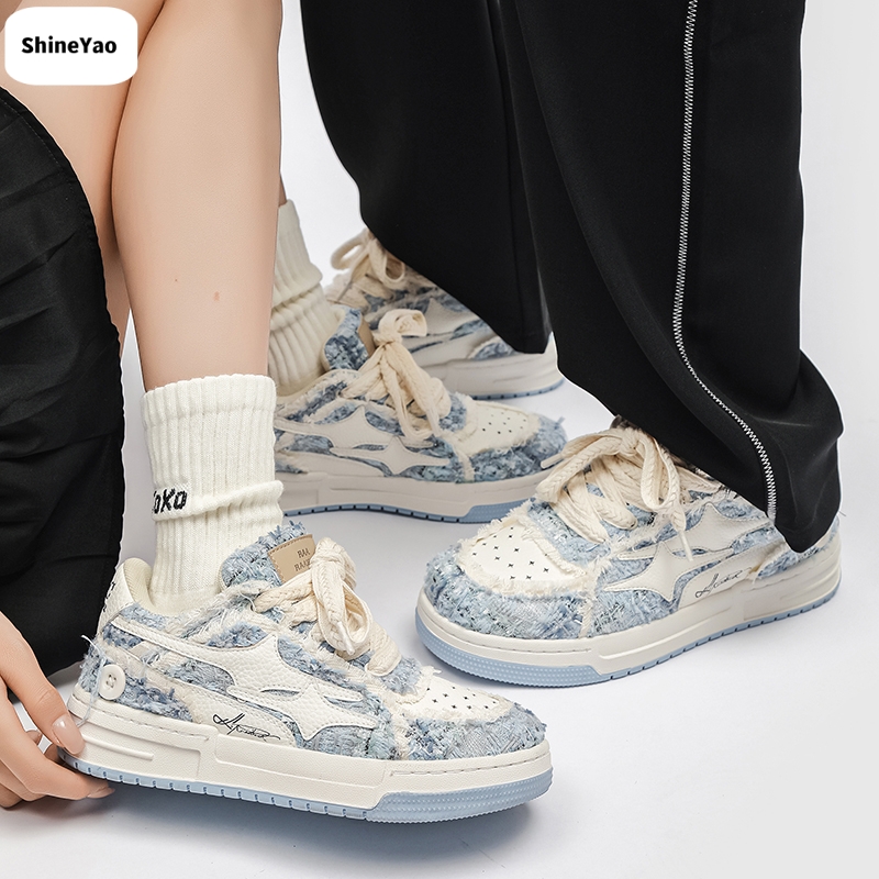 ShineYao秋季破冰蓝休闲男鞋小众原创鞋子复古板鞋面包鞋情侣潮鞋 - 图0