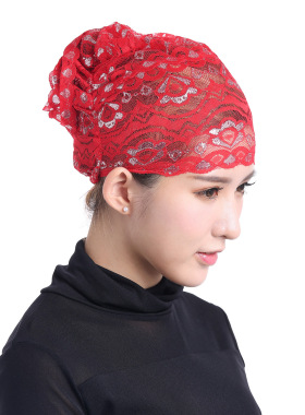 经典蕾丝镂空气质非凡旅游度假出游观光女神闪光带花打底帽TC305