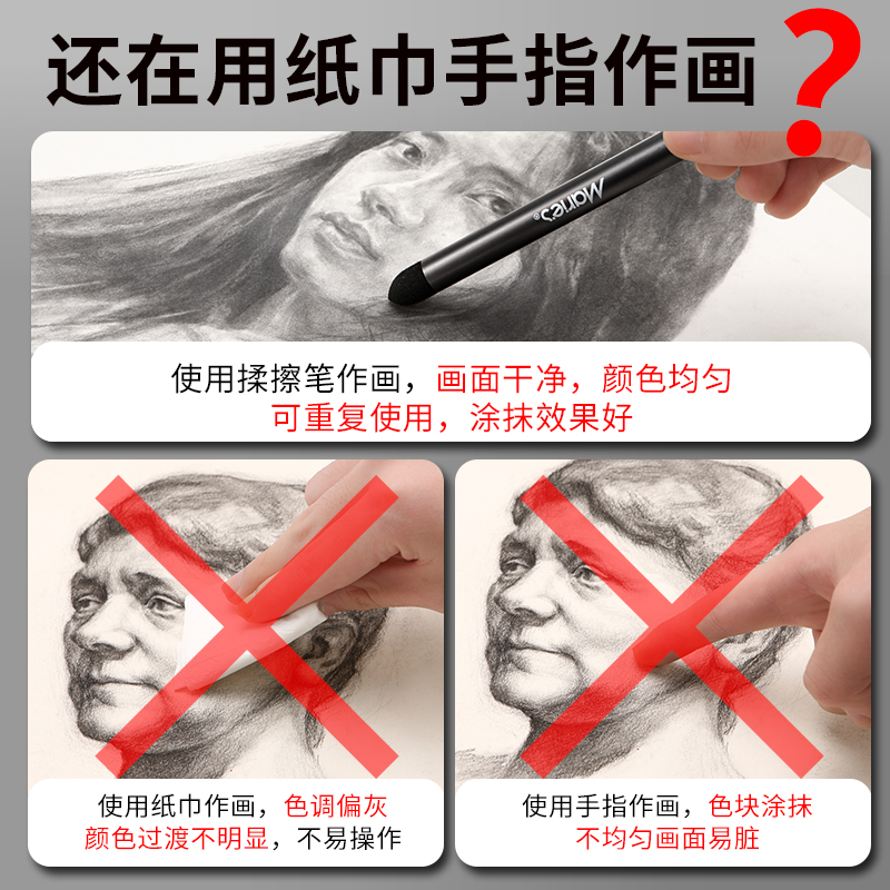 马利揉擦笔素描专用擦刀擦笔纸笔美妆蛋海绵球工具美术生纸擦笔灰面笔软擦蛋擦球全套美术用品油画棒高光晕染-图2