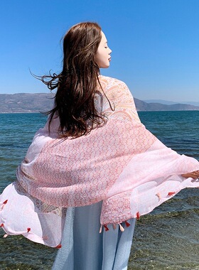 夏季防晒薄款条纹丝巾沙滩纱巾