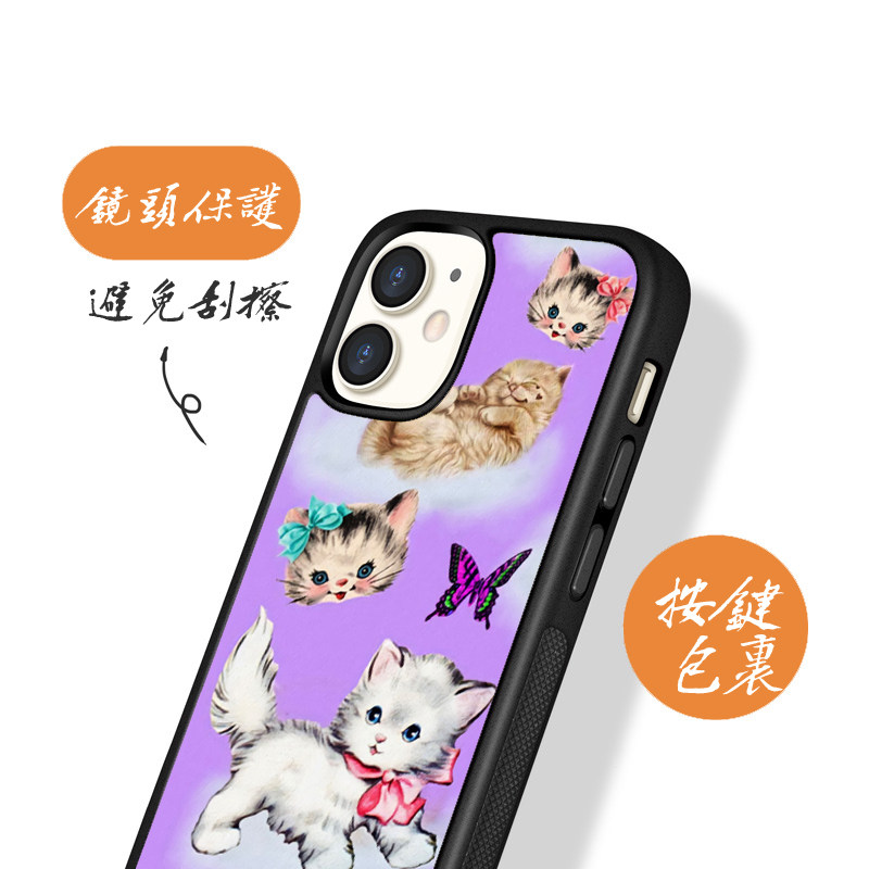 iPhone12欧美ins风手机壳8plus紫色猫咪扑蝶xrs适用苹果11promax【2018】