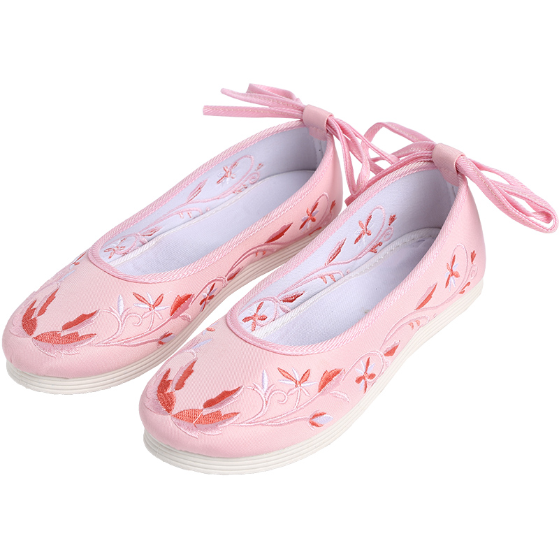 古装绣花鞋女汉服平底红色儿童古鞋 汉侣民族服装/舞台装