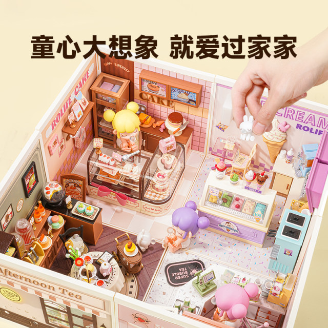Rolife Ruolai Super World Cake Shop building blocks assembled toy model diy cabin Christmas gift for girls