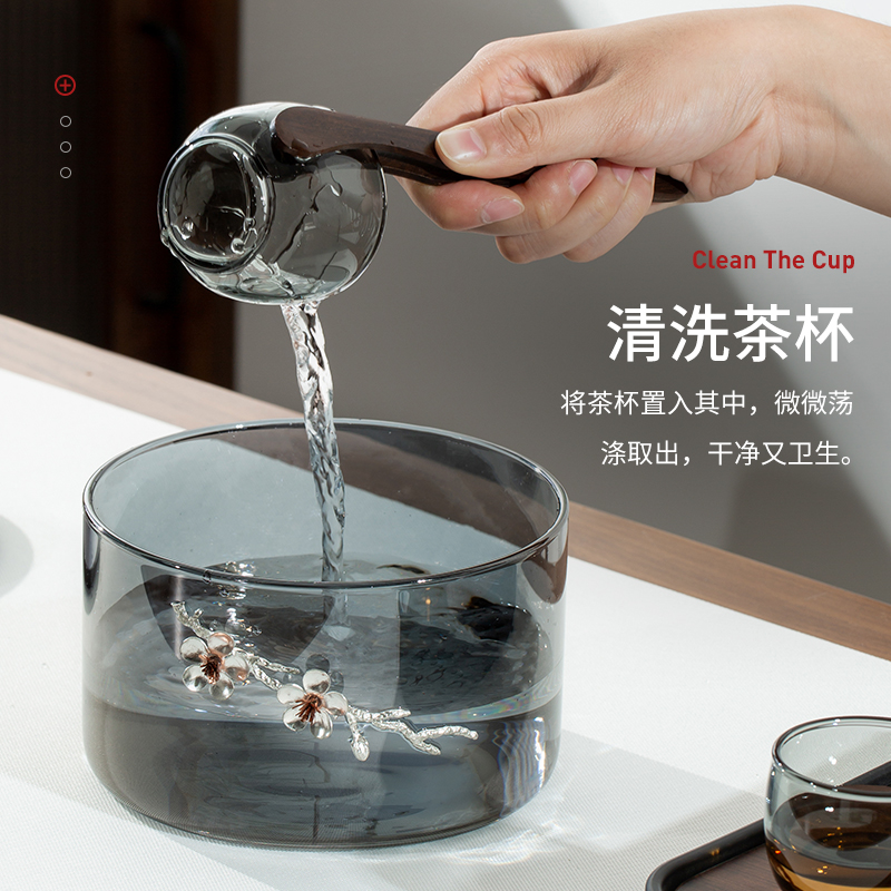 玻璃茶洗家用耐高温带盖洗茶碗大号水盂茶具配件加热消毒锅洗杯盆-图0