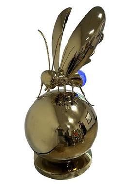 酒店大堂雕塑发光工艺品售楼处水景会所不锈钢蜜蜂摆件大厅软装饰