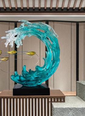 现代家居装饰工艺品透明树脂抽象雕塑样板房玄关客厅创意海浪摆件