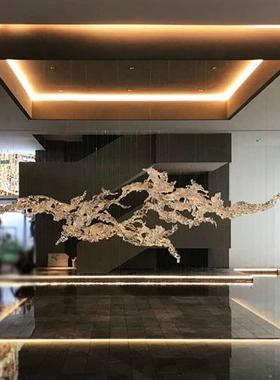 酒店售楼处大堂空中吊顶装饰透明浪花雕塑吊饰树脂摆件挂壁装饰品