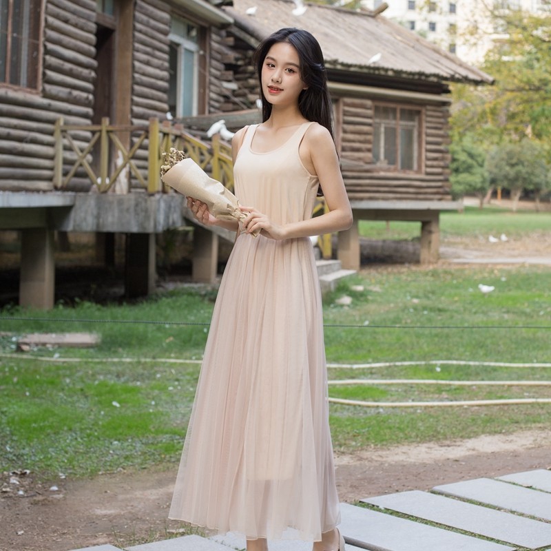 背心长款内搭网纱拼接仙女连衣裙 至妍连衣裙