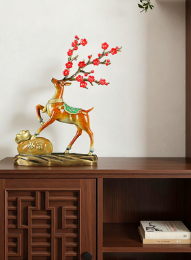 招财铜鹿摆件乔迁开业礼物