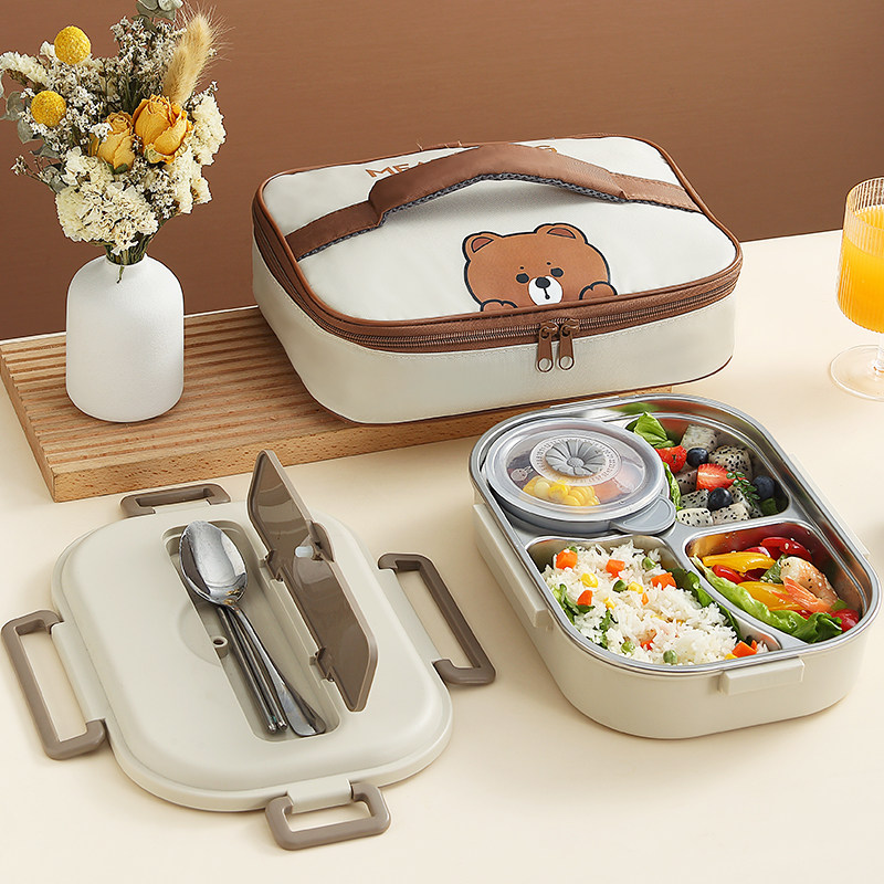 小学生专用扁平饭盒袋手提包儿童四格餐盘保温便当袋方形帆布防水,淘宝优惠券,粉丝福利购,淘宝优惠卷