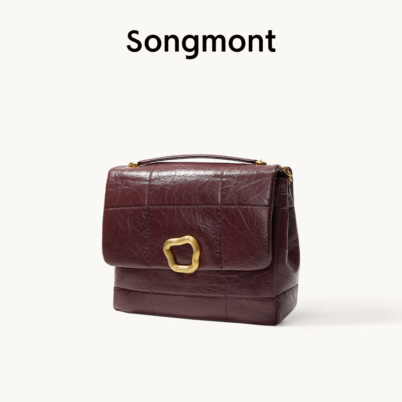 Songmont崧大号巧克力包系列设计师秋冬款头层牛皮单肩链条小方包,淘宝优惠券,粉丝福利购,淘宝优惠卷