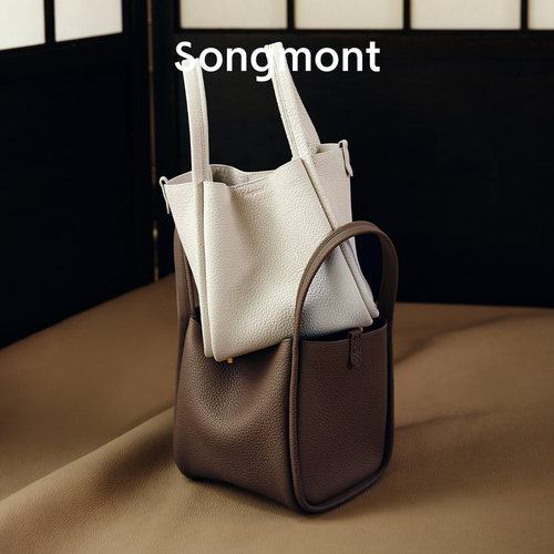 【张婧仪同款】Songmont山下有松中号菜篮子头层牛皮手提水桶包 - 图2