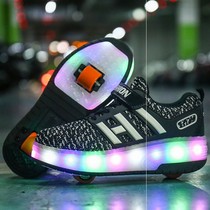 Child Double Rounds Shoelace Shoelace Wheel Flash Light Skating Shoes Primary And Middle School Students Teenagers Dry Skates Adult Skate Shoes