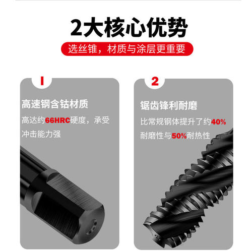 YG黑色丝攻钢件专用丝锥钻头攻牙机用螺旋先端丝锥含钴丝攻m2m3m4 - 图0