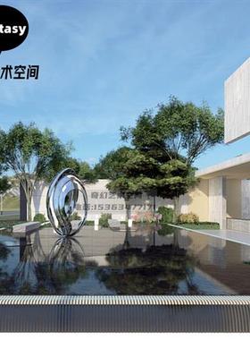 镜面不锈钢圆环雕塑定制发光月亮镂空景观售楼部金属水池装饰摆件