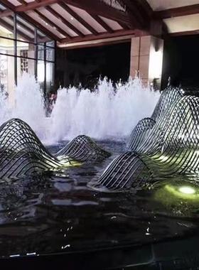 大型不锈钢假山雕塑户外园林售楼部酒店水池景观镂空金属山形摆件