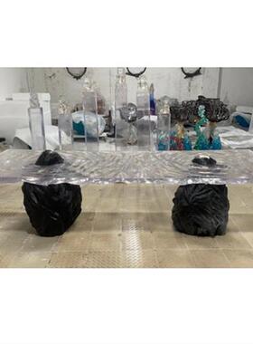 酒店前台透明树脂休闲吧台椅子摆件创意水晶玻璃艺术品凳子雕塑
