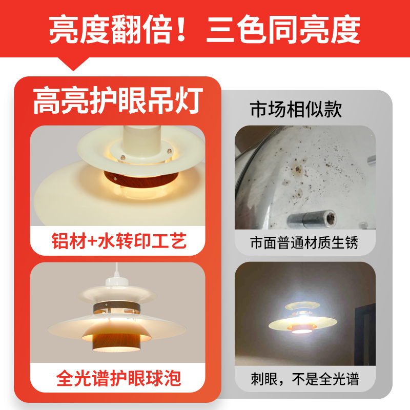 繁简丹麦PH5吊灯餐厅极简法式书吧台岛台阳台全光谱护眼单头吊灯 - 图0