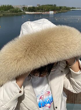 棉衣超大毛领子真毛方领翻领男女整皮冬季保暖羽绒服大衣领子单买