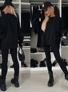 紧身长裤宽松卫衣套装 Women's Tight Pants Loose Hoodie Set