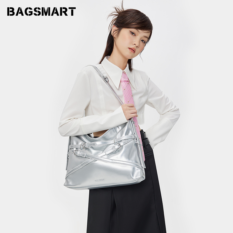 bagsmart斜挎包托特包大容量女包黑色大包包通勤荆棘包单肩包夏季-图2