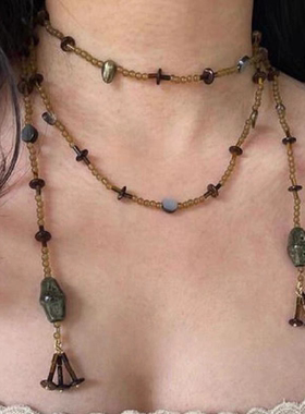 新中式彩色串珠项链复古小众设计