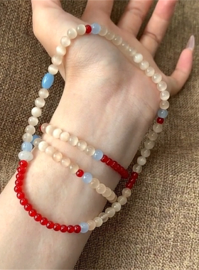 新中式显白石红玛瑙猫眼串珠手链