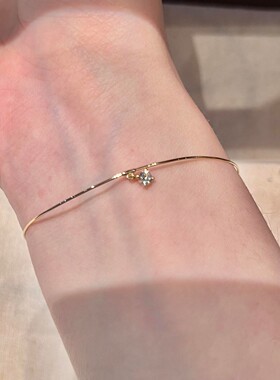 S925纯银极简金色闪钻素圈手链女