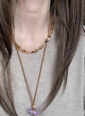 美拉德穿搭虎眼石串珠项链女高端