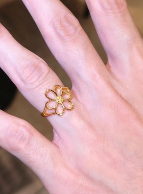 S925银镂空花朵银色戒指女