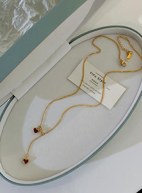 甜美红色爱心锁骨链女2025新款轻