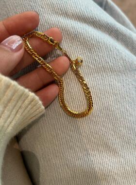 不掉色！金色蛇骨泡泡钻吊坠手链