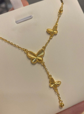 18k金镭射蝴蝶项链女长款精致