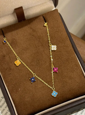 幸运四叶草项链女轻奢小众彩色花