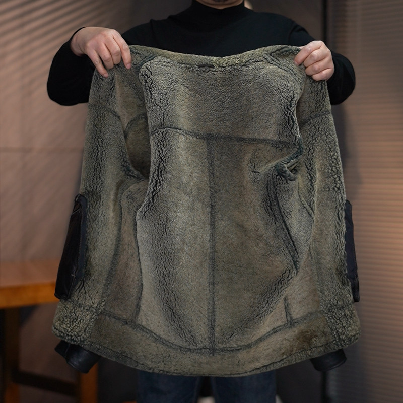 皮毛一体小西服男冬季新款系扣休闲时尚保暖复古绵羊皮外套,淘宝优惠券,粉丝福利购,淘宝优惠卷