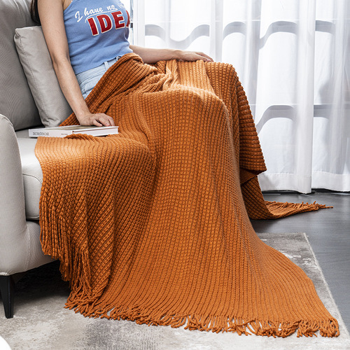 纯色针织毯侘寂风民宿床尾装饰毯床上搭巾ins午睡毯盖毯沙发毯子