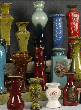 浮雕窑变釉冰裂纹陶瓷蜡烛烛台