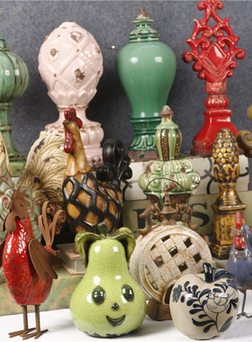 外贸样品美式做旧陶瓷公鸡动物