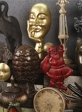 美式复古做旧浮雕树脂玄关摆件