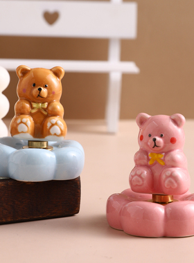 迷你陶瓷转转小熊摆件旋转工艺品
