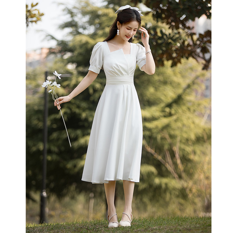 领证登记小白日常白裙子气质连衣裙 美蓓可连衣裙