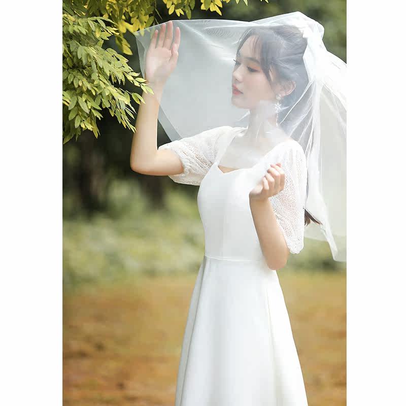 领证小白大码方领缎面显瘦轻夏裙子 美蓓可连衣裙