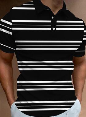Men's fashionable short sleeved polo shirt with striped polo