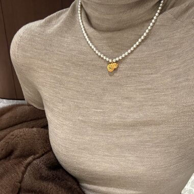 古法镂空鎏金绿玉髓葫芦珍珠项链