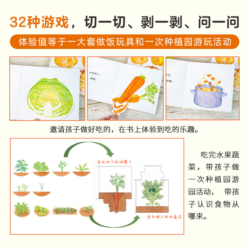 0-3岁食育玩具书好好吃的水果蔬菜全套3册宝宝吃水果吧绘本吃蔬菜吧从哪里来立体书启蒙书儿童性格养成纸板书籍吃饭书本点读故事