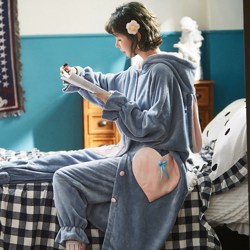 秋冬季珊瑚绒长款两件套装冬天睡袍 思妮兰睡衣/家居服套装