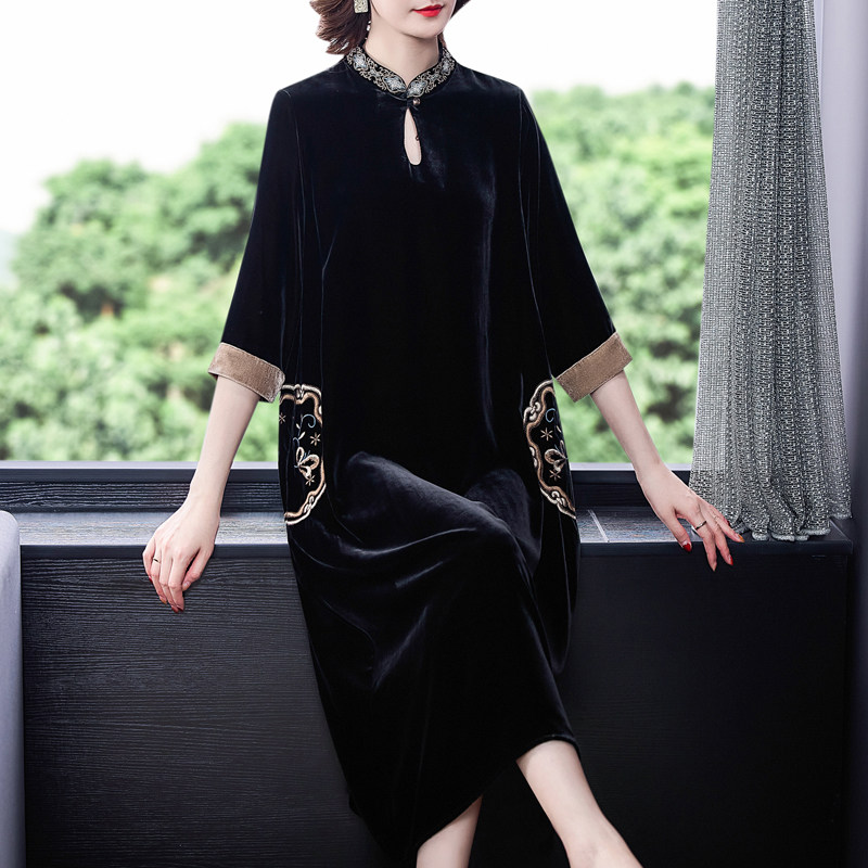 改良旗袍金丝绒女初秋2020连衣裙 津仁妤连衣裙